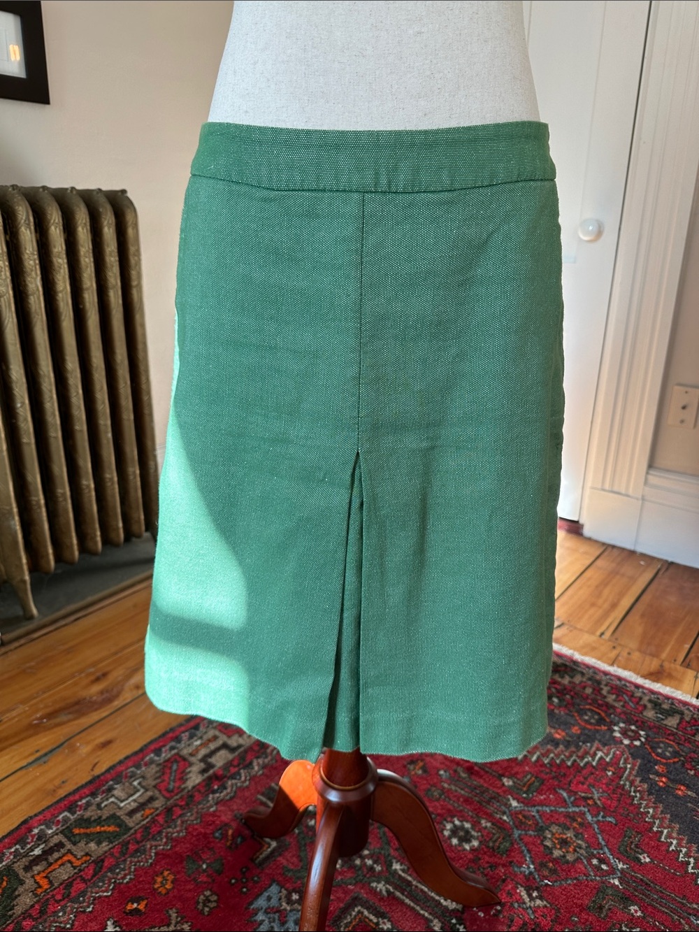 Boden Green Linen A-Line Skirt with Kick Pleat